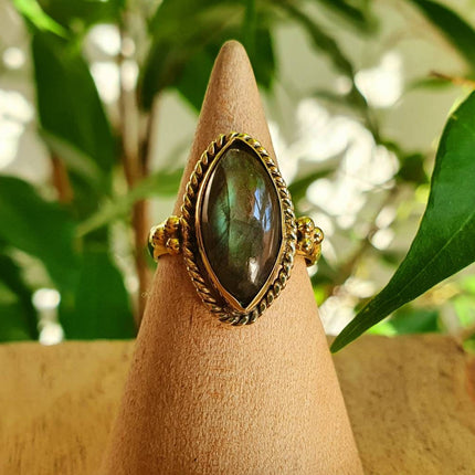 Labradorite Ring Ethnic style Brass / Boho / Bohemian / Psy / Rustic / Tribal / Gypsy / Festival / Healing / Festival