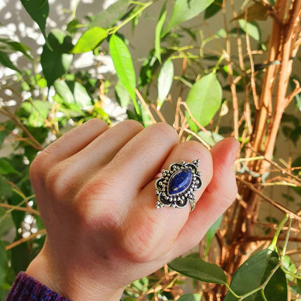 Lapis Lazuli Silver Ring / Large / Bohemian / Ethnic / Festival / BirthStone / Gypsy / Tribal / Boho / Hippie / Festival / Rustic / Psy