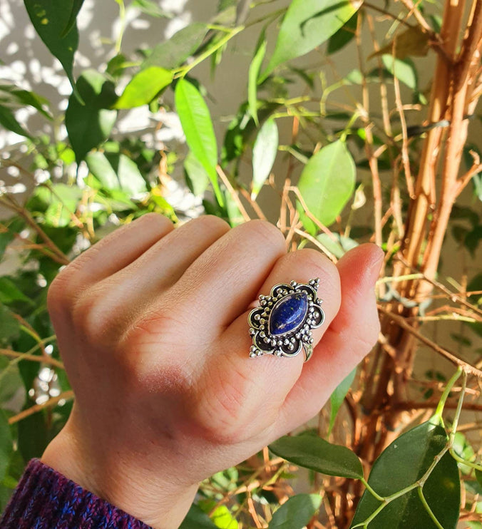 Lapis Lazuli Silver Ring / Large / Bohemian / Ethnic / Festival / BirthStone / Gypsy / Tribal / Boho / Hippie / Festival / Rustic / Psy