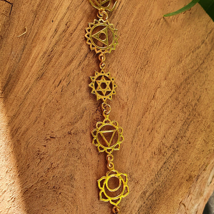 Gold Seven 7 Chakras Necklace / Hypoallergenic / Brass / Yoga / Reiki / Boho / Hippie / Rustic / Ethnic / Crystals / Third Eye / Illuminati