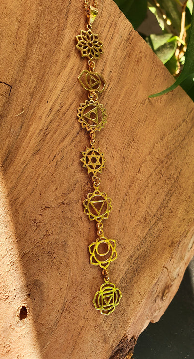 Gold Seven 7 Chakras Necklace / Hypoallergenic / Brass / Yoga / Reiki / Boho / Hippie / Rustic / Ethnic / Crystals / Third Eye / Illuminati