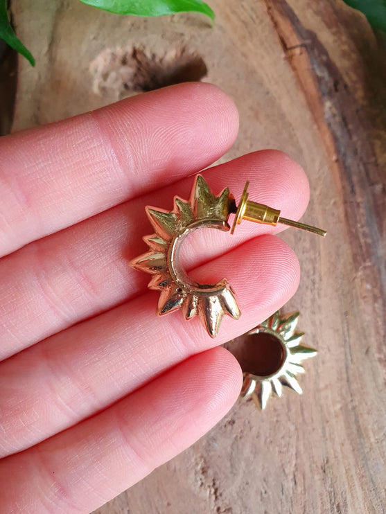 Chunky Gold Stud Earrings Spiky Geometric Chic Ethnic Boho Bohemian Chic Gypsy Spiral Hippie Festival