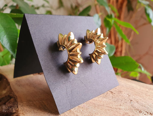 Chunky Gold Stud Earrings Spiky Geometric Chic Ethnic Boho Bohemian Chic Gypsy Spiral Hippie Festival