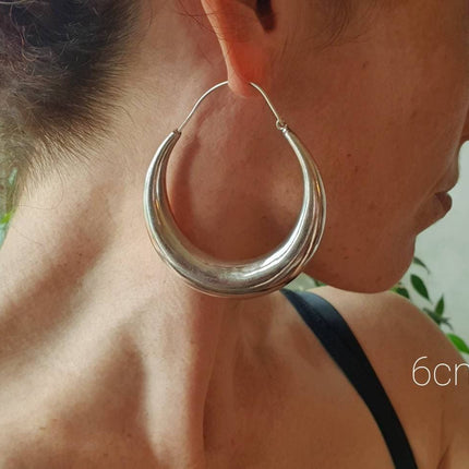 Chunky Silver Hoops; Thick Hoop Earrings Ethnic / Boho / Vintage Unisex / Mens / Rustic / Psy / Gypsy / Spiral / Hippie / Tribal