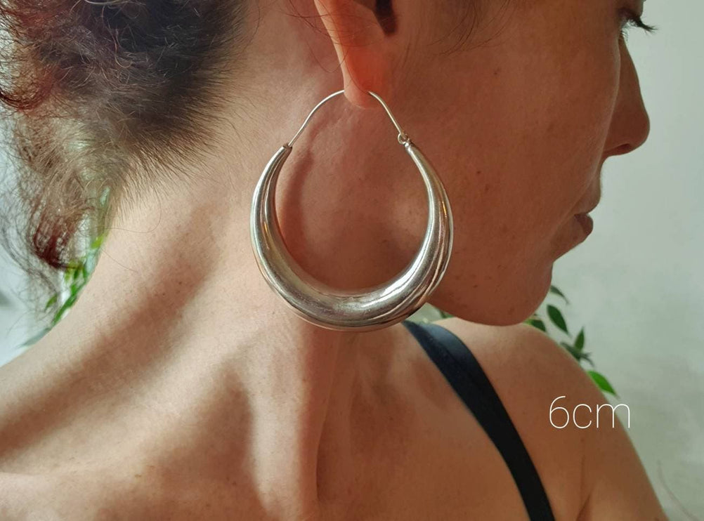 Chunky Silver Hoops; Thick Hoop Earrings Ethnic / Boho / Vintage Unisex / Mens / Rustic / Psy / Gypsy / Spiral / Hippie / Tribal