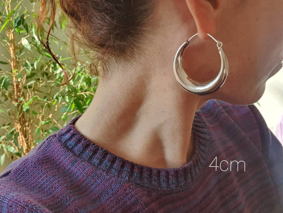 Chunky Silver Hoops; Thick Hoop Earrings Ethnic / Boho / Vintage Unisex / Mens / Rustic / Psy / Gypsy / Spiral / Hippie / Tribal