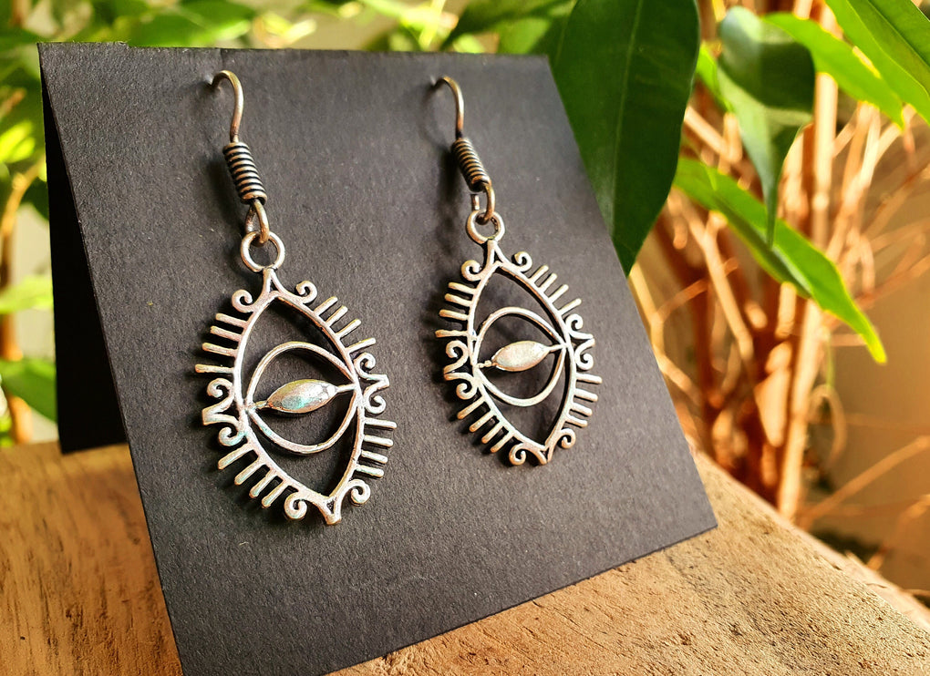 Third Eye Silver Earrings / Talisman / Illuminati / Horus / Chakra / Rustic / Yoga / Hippie / Gypsy / Psy / Boho / Bohemian / Festival