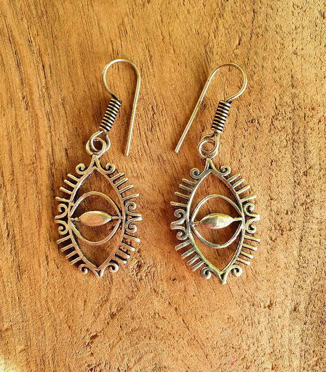 Third Eye Silver Earrings / Talisman / Illuminati / Horus / Chakra / Rustic / Yoga / Hippie / Gypsy / Psy / Boho / Bohemian / Festival