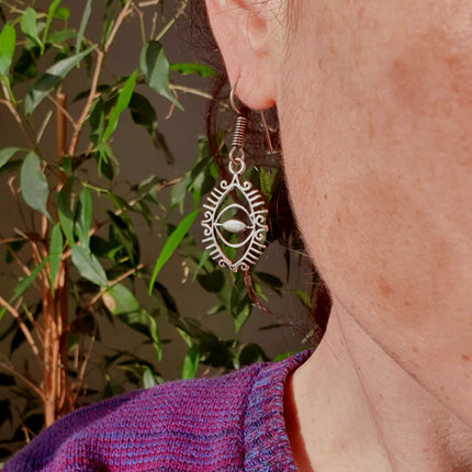 Third Eye Silver Earrings / Talisman / Illuminati / Horus / Chakra / Rustic / Yoga / Hippie / Gypsy / Psy / Boho / Bohemian / Festival