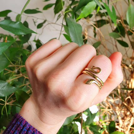 Gold Snake Ring / Brass / Ethnic, Geometric, rustic, yoga, hippie, gypsy, pretty, psy, boho, bohemian, festival