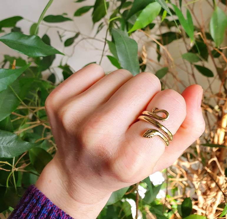 Gold Snake Ring / Brass / Ethnic, Geometric, rustic, yoga, hippie, gypsy, pretty, psy, boho, bohemian, festival