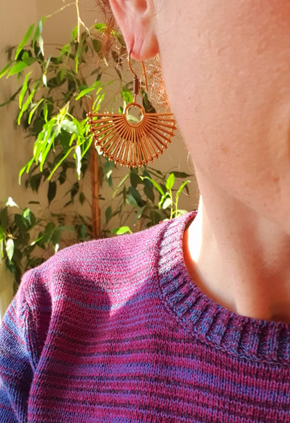 Large Gold Fan Drop Brass Earrings; Ethnic, Geometric, Small, Rustic, Yoga, Hippie, Gypsy, Pretty, Ssy, Boho, Bohemian, Festival