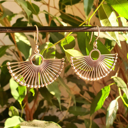 Large Silver Fan Earrings; Ethnic, Geometric, Small, Rustic, Yoga, Hippie, Gypsy, Pretty, Ssy, Boho, Bohemian, Festival