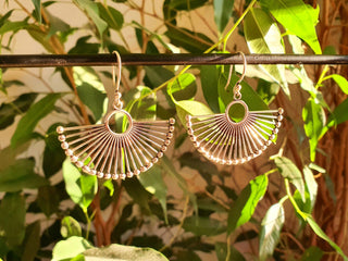 Large Silver Fan Earrings; Ethnic, Geometric, Small, Rustic, Yoga, Hippie, Gypsy, Pretty, Ssy, Boho, Bohemian, Festival