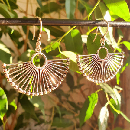 Large Silver Fan Earrings; Ethnic, Geometric, Small, Rustic, Yoga, Hippie, Gypsy, Pretty, Ssy, Boho, Bohemian, Festival