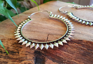 Extra Large Spiky Silver Hoop Earrings, Boho Ethnic Rustic, Festival Fashion, Psy Trance Wear
