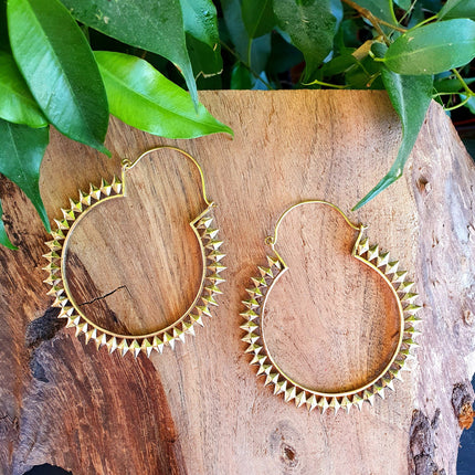 Extra Large Spiky Gold Hoop Earrings; Boho Ethnic Rustic Indian Festival Psy Gypsy Spiral Hippie style