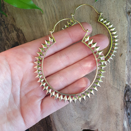 Extra Large Spiky Gold Hoop Earrings; Boho Ethnic Rustic Indian Festival Psy Gypsy Spiral Hippie style