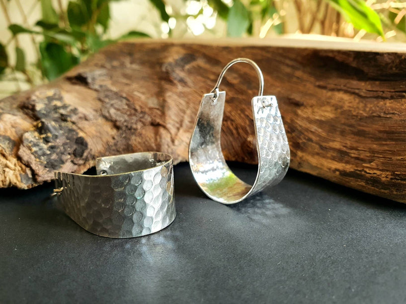 Wide Hammered Silver Hoops / Hammered Flat / Gold Hoops / Ethnic Boho Classic XL Bohemian Chic Gold Gypsy Spiral Hippie Hiphop Festival