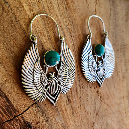 Silver Scarab Earrings Ancient Turquoise ; Ethnic, Geometric, rustic, yoga, hippie, gypsy, pretty, boho, bohemian, festival