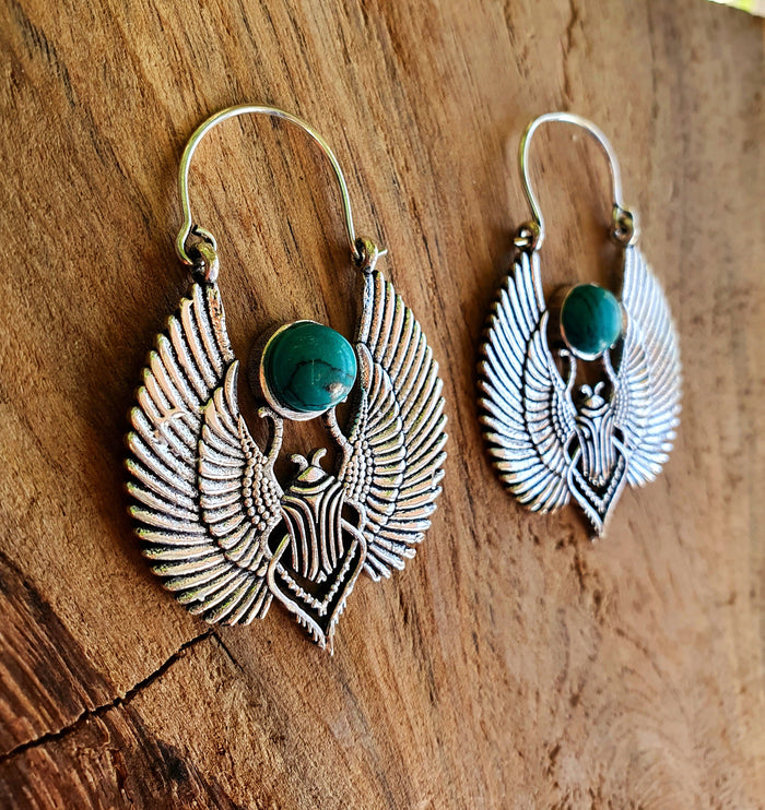 Silver Scarab Earrings Ancient Turquoise ; Ethnic, Geometric, rustic, yoga, hippie, gypsy, pretty, boho, bohemian, festival