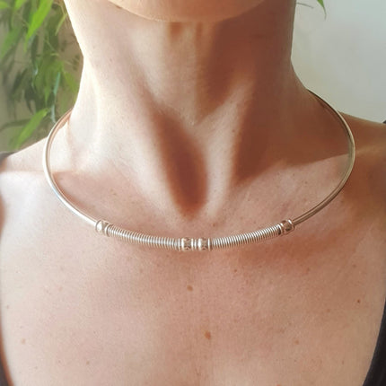 Ethnic Silver Choker Necklace / Rustic / Gypsy / Lightweight / Boho / Tribal / Hippie / Rustic / Vegan / Aztec