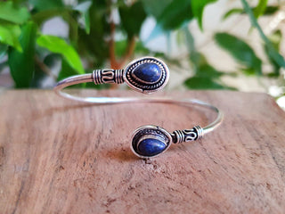 Bali Lapis Lazuli Silver Bracelet / Bangle / Ethnic / Rustic / Bohemian / Hippie / Gypsy / Psy / Adjustable / Blue stone