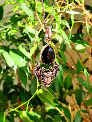 Silver Scarab Necklace / Black Onyx / Talisman / Third Eye / Hypoallergenic / Brass / Boho / Inca / Ethnic / Illuminati