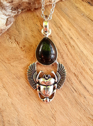 Silver Scarab Necklace / Black Onyx / Talisman / Third Eye / Hypoallergenic / Brass / Boho / Inca / Ethnic / Illuminati