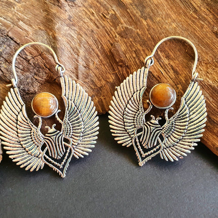 Silver Tiger Eye Scarab Earrings Ancient Egypt ; Ethnic, Geometric, rustic, yoga, hippie, gypsy, pretty, boho, bohemian, festival