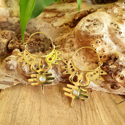 Inca Moonstone & Brass Earrings Ethnic, Aztèque, rustic, yoga, hippie, gypsy, pretty, psy, boho, bohemian, festival