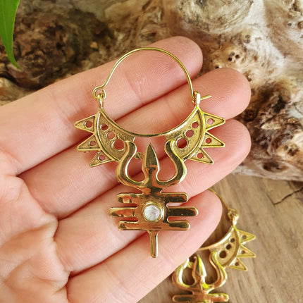 Inca Moonstone & Brass Earrings Ethnic, Aztèque, rustic, yoga, hippie, gypsy, pretty, psy, boho, bohemian, festival