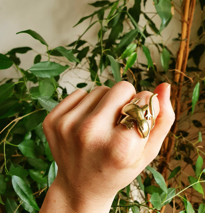 Gold Salamander Lizard Ring / Brass / Ethnic, Geometric, rustic, yoga, hippie, gypsy, pretty, psy, boho, bohemian, festival