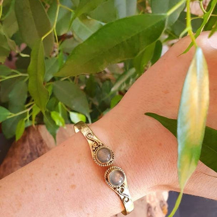 Boho Bracelet / Bangle / Labradorite / Brass / Ethnic / Rustic / Bohemian / Hippie / Gypsy / Psy / Chic / Jewellery / Body / Adjustable