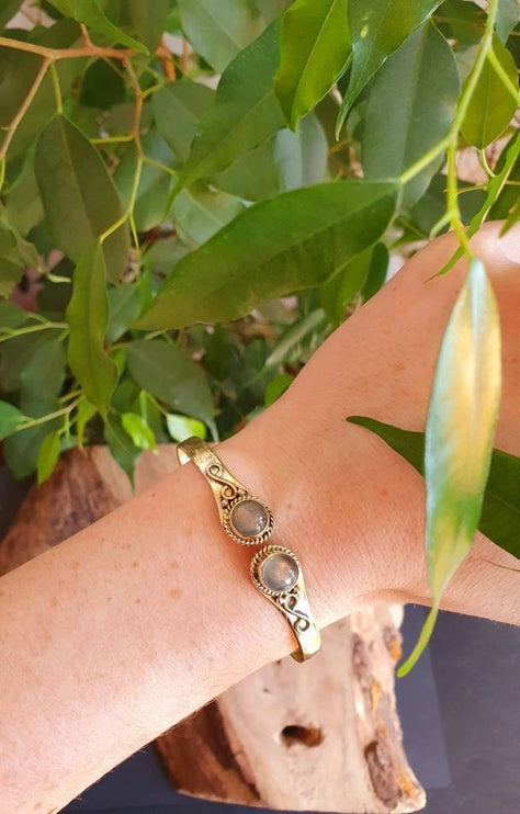 Boho Bracelet / Bangle / Labradorite / Brass / Ethnic / Rustic / Bohemian / Hippie / Gypsy / Psy / Chic / Jewellery / Body / Adjustable