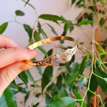 Labradorite Bracelet Boho Bangle / Brass / Ethnic / Rustic / Bohemian / Hippie / Gypsy / Psy / Chic / Jewellery / Body / Adjustable