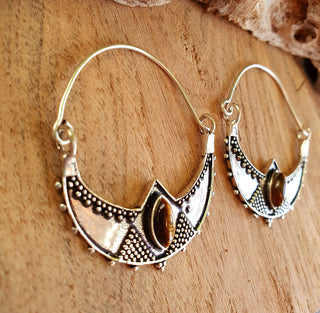 Tiger's Eye Silver Spiky Hoop Earrings Ethnic, rustic, yoga, hippie, gypsy, pretty, psy, boho, bohemian, festival