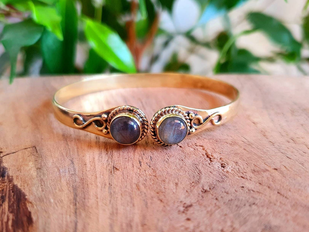 Boho Bracelet / Bangle / Labradorite / Brass / Ethnic / Rustic / Bohemian / Hippie / Gypsy / Psy / Chic / Jewellery / Body / Adjustable