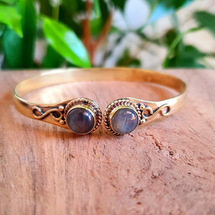 Labradorite Bracelet Boho Bangle / Brass / Ethnic / Rustic / Bohemian / Hippie / Gypsy / Psy / Chic / Jewellery / Body / Adjustable