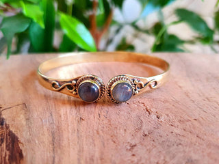 Labradorite Bracelet Boho Bangle / Brass / Ethnic / Rustic / Bohemian / Hippie / Gypsy / Psy / Chic / Jewellery / Body / Adjustable