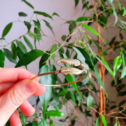 Golden Feather Bracelet / Bangle / Brass / Nature / Birds / Garden / Ethnic / Rustic / Bohemian / Hippie / Gypsy / Jewellery / Adjustable