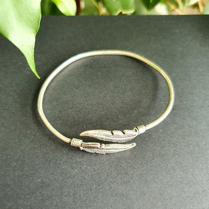 Silver Feather Bracelet / Bangle / Brass / Nature / Birds / Garden / Ethnic / Rustic / Bohemian / Hippie / Gypsy / Jewellery / Adjustable