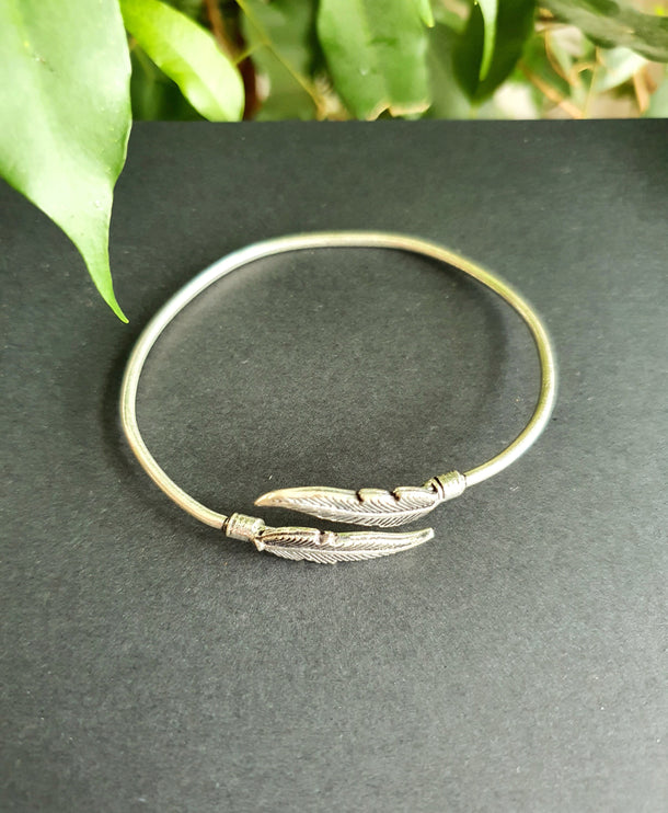 Silver Feather Bracelet / Bangle / Brass / Nature / Birds / Garden / Ethnic / Rustic / Bohemian / Hippie / Gypsy / Jewellery / Adjustable