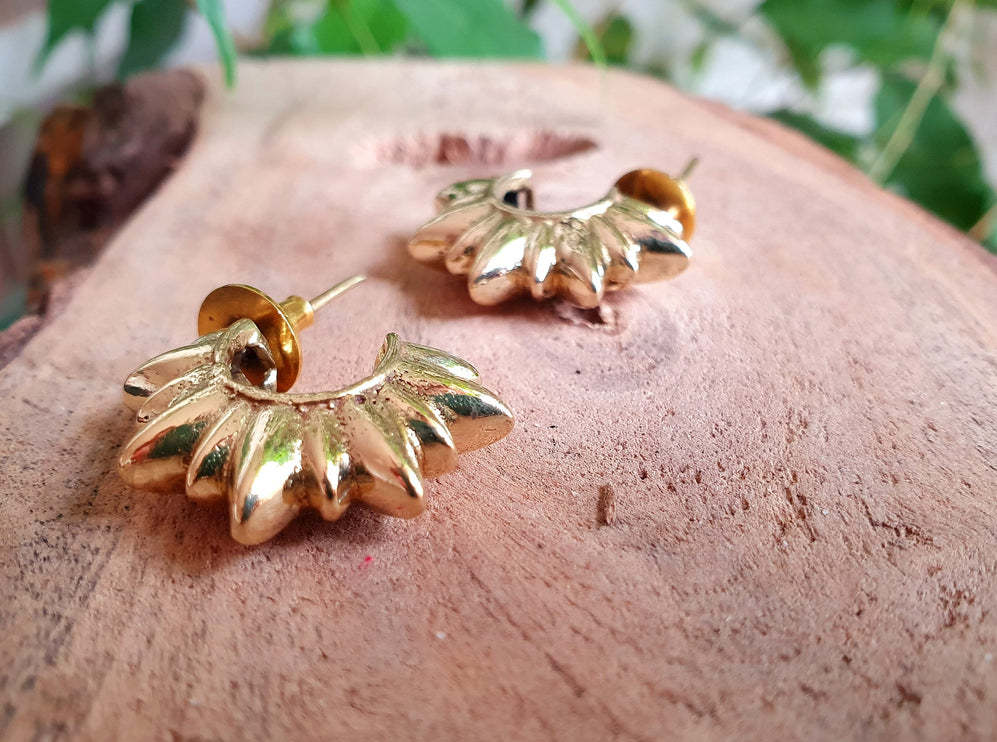 Chunky Gold Stud Earrings Spiky Geometric Chic Ethnic Boho Bohemian Chic Gypsy Spiral Hippie Festival