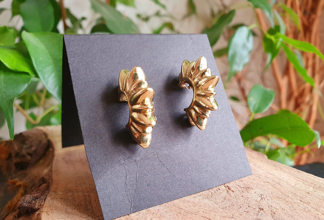 Chunky Gold Stud Earrings Spiky Geometric Chic Ethnic Boho Bohemian Chic Gypsy Spiral Hippie Festival