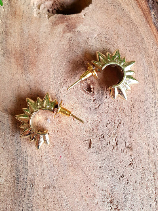 Chunky Gold Stud Earrings Spiky Geometric Chic Ethnic Boho Bohemian Chic Gypsy Spiral Hippie Festival