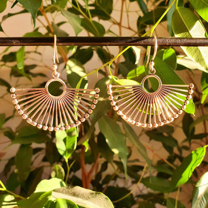 Large Silver Fan Earrings; Ethnic, Geometric, Small, Rustic, Yoga, Hippie, Gypsy, Pretty, Ssy, Boho, Bohemian, Festival