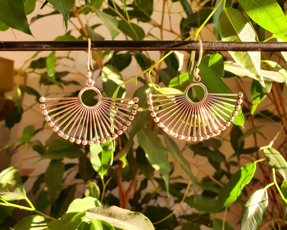 Large Silver Fan Earrings; Ethnic, Geometric, Small, Rustic, Yoga, Hippie, Gypsy, Pretty, Ssy, Boho, Bohemian, Festival