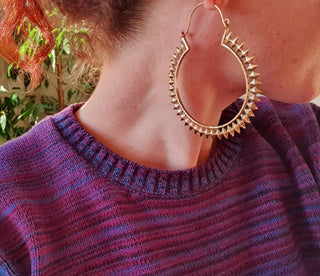 Extra Large Spiky Silver Hoop Earrings, Boho Ethnic Rustic, Festival Fashion, Psy Trance Wear
