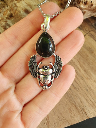 Silver Scarab Necklace / Black Onyx / Talisman / Third Eye / Hypoallergenic / Brass / Boho / Inca / Ethnic / Illuminati